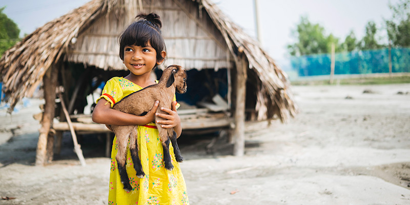 Sneha uit haar Bangladesh met haar geit.